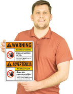 Brimar - 10" x 14" - Bilingual Warning Construction Area No Trespassing Sign - .055″ Polyethylene Plastic - Bold Text - Easy Installation