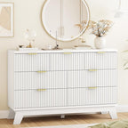 Xixini Fluted Dresser for Bedroom with 7 Drawers, 48" Wide Modern Chest of Drawers with Metal Handle, Wooden Dresser TV Stand, Wood Closet Clothes Storage Organizer for Living Room, Hallway, White