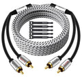 Elecan Premium RCA Cable 25 Ft (Hi-Fi Sound-16 AWG-Shielded) 2 RCA Male to 2 RCA Male Stereo Audio Cable, Gold Plated-Aluminum Alloy Shell-Pure Copper-Braided RCA Cord for Home Theater Speakers + Ties