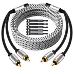 Elecan Premium RCA Cable 75 Ft (Hi-Fi Sound-16 AWG-Shielded) 2 RCA Male to 2 RCA Male Stereo Audio Cable, Gold Plated-Aluminum Alloy Shell-Pure Copper-Braided RCA Cord for Home Theater Speakers + Ties
