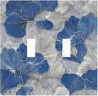 Bvtewkhz Abstract Blue Marble Plant Leaves 2 Gang Double Toggle Decorative Light Switch Covers Electrical Faceplate Switch Plates for Bathroom Kitchen Home