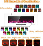 50" Electric Fireplace, Recessed & Wall Mounted Fireplace Heater 13 * 13 Colors Flame &Fuel Bed w/5 Dimmer, Touchscreen &Remote Control Temp, Overheating Protect, Hardwired, 1500W, White