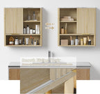 Bathroom Wall Cabinet, Fluted Medicine Cabinet with Adjustable Shelves, Wood Over The Toilet Storage Cabinet for Kitchen, Living Room, Laundry Room, Oak