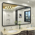 60x36 Black Matte Bathroom Mirror, Large Metal Framed Black Bathroom Vanity Mirror for Wall, Rounded Corner Rectangle Mirror, Anti-Rust, Shatterproof (Horizontally/Vertically)