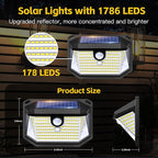 FAXBOX Solar Lights Outdoor Motion Sensor, 178 LED 300LM Waterproof IP65, Wall Mounted Security Light with 3 Modes, 270° Wide AngleWide Angle, Solar Powered for Garden, Yard, Patio, Front Door(4Pack)