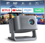 【2200ANSI & Officially-Licensed APP】Smart 4K Projector with WiFi and Bluetooth, VISSPL 3D Dolby Audio and Auto Focus Portable Outdoor Projector, Movie Home Theater Proyector with 360° Adjustable Stand