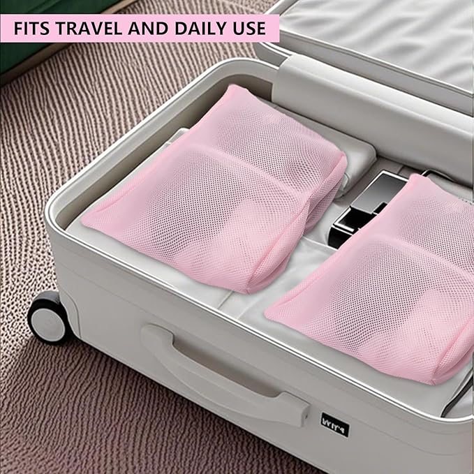 Guozcaray laundry bag with handles mesh laundry bags washing machine laundry totes travel storage and sorting bag for Clothes laundry bag for delicates(Pink)