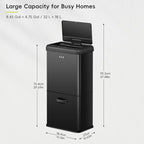 EKO Vintage 50L / 13.2 Gallon Motion Sensor Trash Can, Dual Compartment 32L + 18L Stainless Steel Kitchen Garbage Bin, Touchless Automatic Waste & Recycling Bin with Lid for Home Office, Matte Black