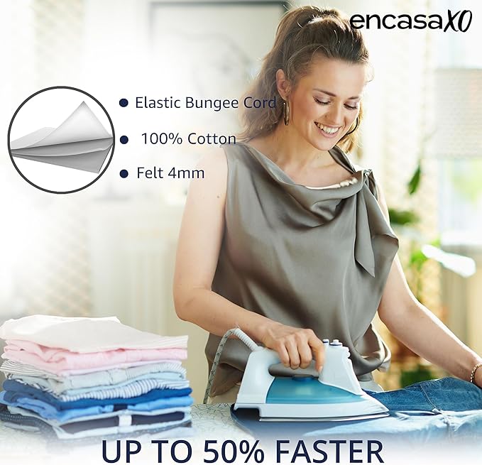 Encasa XO Ironing Board Cover and Pad 42"x14" - 4mm Felt Medium Iron Board Cover with Padding - Heat Resistant, Stain-Safe Dye, Non Slip Elastic Bungee Cord Tightening Iron Table Cover Cobalt