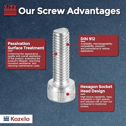 Kozelo 20pcs Socket Head Cap Screws - [M6-1 x 22mm] 304 Stainless Steel Allen Socket Drive for Electrical Motor 3D Printing Fan Engine Replacement Use, Silver