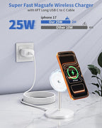 Magnetic Wireless Charger Stand, 25W Fast Mag Safe Charger [Qi2.2 Certified] iPhone Stand, 6FT Magnet Wireless Charging Station/Pad for iPhone 17 Air 17 Pro 17 Pro Max 16 15 14 13 12,AirPods Pro 2/3/4