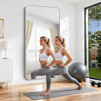 Silver Bathroom Mirror, 72 x 36 Inch Large Rectangle Mirror, Rectangular Vanity Mirror Aluminum Metal Frame, Rounded Corner Wall Mirror for Living Room Bedroom Entryway Horizontal/Vertical