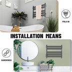 K&KALONZO Towel Warmer for Bathroom, Wall-Mounted 5-Bar Heated Towel Rack with Built-in Timer, Waterproof Electric Towel Heater, Support Plug-in and Hardwired, Matte Black, EL18S