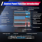 8 Channel Audio Mixer, Professional Audio Mixer with Bluetooth, 48V Phantom Power for Studio Recording, Karaoke and Live Performances