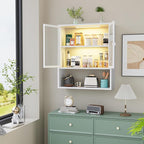 Wall Mounted Bathroom Cabinet with Glass Doors, Metal Over Toilet Storage Cabinets with Open Shelves, Medicine Cabinets for Bathroom, Living Room, Bedroom, White