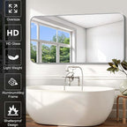 Silver Bathroom Mirror, 72 x 36 Inch Large Rectangle Mirror, Rectangular Vanity Mirror Aluminum Metal Frame, Rounded Corner Wall Mirror for Living Room Bedroom Entryway Horizontal/Vertical