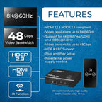 OREI HDMI Switcher with 4K@120Hz 4:4:4 / 8K@60Hz 4:2:0 - HDR10+, VRR, ALLM, QFT, CEC - 48Gbps Bandwidth - HDMI Switch with Remote – Perfect for Gaming with PS5/Xbox/PC