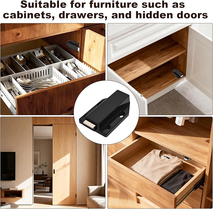 8 Pack Magnetic Push Latch,Heavy Duty Magnetic Touch Latch,for Push to Open Cabinet or Kitchen Drawer, Kitchen Door,on Strong Pop Out (Black - 2.7 inch, 8 Pack)