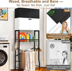 Over the Toilet Storage Cabinet - Freestanding Bathroom Organizer Shelf with Doors, Black & White Over the Toilet Shelves that Separates Wet and Dry Areas, Privacy Protection Above Toilet Storage Rack