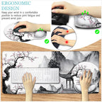 LIMKRIAN Japanese Ergonomic Mouse Pad Large Desk Mat Set, XXL Anime Mousepad with Wrist Rest, Wrist Support Gaming Keyboard Mat Cup Coaster Set, Japanese Style Office Desk Accessories Decor