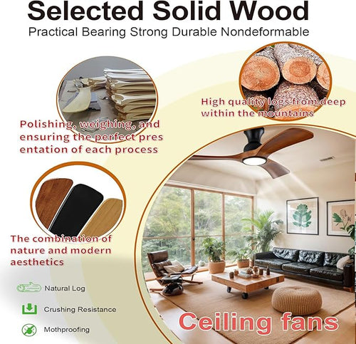 52 Inch Ceiling Fans with Lights and Remote Control, Flush Mount Low Profile Ceiling Fan, 6 Speeds DC Reversible Motor Timing Dimmable Ceiling Light,Outdoor Fan for Bedroom Patio Porch Garage