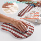KUOSGM 2-in-1 Ergonomic Set, Wave Rise Keyboard Wrist Rest and Massage Bulge Slope Mouse Pad Wrist Support, Cushion Memory Foam Integrated to Relieve Wrist Pain, American Flag
