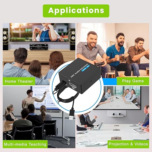 192KHz ARC Audio Extractor, HDMI ARC to Toslink/Optical+3.5mm AUX Output, HDMI to Optical Audio Adapter with Optical Cable, ARC to RCA Audio Converter for TV Amplifier Speaker/Soundbar/Headset