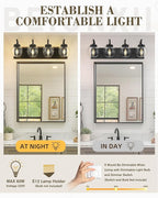 Beionxii 4-Light Bathroom Light Fixtures, Black Bathroom Vanity Light with Clear Glass Shade, Modern Vanity Lighting Fixtures Over Mirror Living Room Hallway, BX-VL03MB-4CG