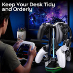 Oritikur RGB Headset Stand with 9 Light Modes and 2 USB Charging Ports - Controller Holder for Desk - Headphone Stand & Detachable Controller Hook for PC Earphone Gaming Room Setup Accessories