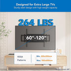Mount-It! Heavy Duty XXL Full Motion TV Wall Mount for Extra Large TVs, max VESA 900x600, Holds up to 264lb, Swivel Tilt Extension Adjustable TV Mount for 60" 65" 75" 80" 85" 90" 98" 100" 115" 120 in