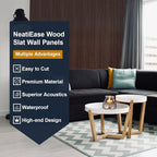 NeatiEase Wood Panels for Wall, 4-Piece 96" x 12.6" Soundproof Wood Slat Wall Panel for Interior Wall Decor Noise Cancelling, Wood Acoustic Wall Panels, Sound Absorbing Panel (Rustic Walnut)