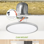 ASD LED 12" Round Flush Mount Ceiling Light Fixture, Low Profile Surface Lighting | 5CCT, Dimmable, Ultra-Thin, ETL Listed | 24W 1900LM 2700-6000K 120V | Kitchen, Hallway Lamp | Nickel, 12 Pack