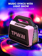 TPWIN Wireless Bluetooth Speakers - Portable Speaker 80W Peak, 20H Playtime, Light Shows, Loud Speaker with Strong Bass, BT 5.3, TWS, IPX6 Waterproof for Home Travel Outdoor Beach Camping - Pink