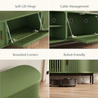 POVISON Fully-Assembled Modern Green TV Stand with Tambour Doors, Fluted TV Media Console for 100 Inch TVs, Sliding Door Entertainment Center with Storage for Living Room (Green, 118.11")