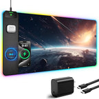 TopMade Wireless Charging Mouse Pad, RGB Gaming Mousepad Home Office Desk Pad, 31.5” x 15.8” Large Desk Mat, Waterproof Keyboard Pad, Cosmic Planet (Includes 20W PD Power Adapter & 6.56ft Woven Cable)