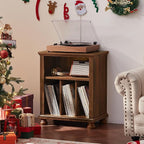 Joaxswe Record Player Stand with Vinyl Record Storage, 24" Wide Mid-Century Record Player Table Up to 200 Albums,Large Wood Turntable Stand Cabinet Dispaly Shelf for Living Room,Bedroom,Brown