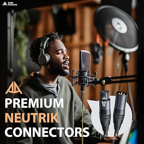 AA AUDIO ACCESSORY Gold Series Star Quad XLR Cables 25ft, Neutrik Connectors, 19AWG Microphone Cable, Kevlar-Reinforced Nylon Braided Handmade Mic Cable, 100% Coverage OFC Braid and Al-Foil Shielding