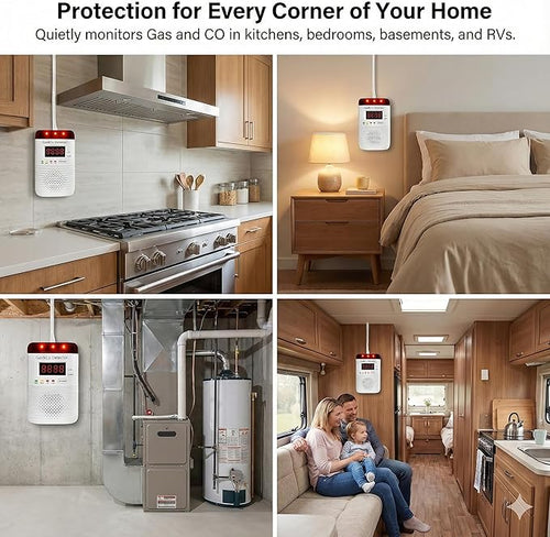 2 Packs Combination Gas & Carbon Monoxide Detectors Plug in, Portable CO Detector with Digital Display Audible & Visual Alarm, Gas & CO Alarm Applicable to for Home, Kitchen, Hotel