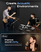 Sonicism Sound Proof Foam Panels for Walls Upgrade Self-Adhesive 12 Pack Pyramid 3"X12"X12" Acoustic Panels 35kg/m³High Density,Soundproof Wall Panels Fast Expand,Sound Absorption and Decoration,Black