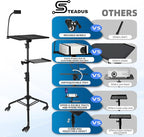 STEADUS Projector Stand Tripod – 24 to 59 Inch Adjustable Height – Dual Shelves Laptop Tripod Stand with Moveable Wheels and Phone Holder, Portable Laptop Stand for Office, Stage & Outdoor Use