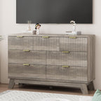 Xixini Fluted Dresser for Bedroom with 7 Drawers, 48" Wide Modern Chest of Drawers with Metal Handle, Wood Dresser TV Stand, Wooden Closet Clothes Storage Organizer for Living Room, Hallway, Grey