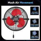Fanqiebros 12 IN High Velocity Wall Mount Fan, 3 Speed Industrial Wall Fan with Sealed Motor, 2500 CFM Adjustable Air Circulator for Garage, Commercial, Greenhouse, Warehouse & Gazebo Use, UL Listed