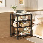 LELELINKY 4-Tier AV Media Player Stand Set of 2, Black Stereo Cabinet, Wooden TV Stand,Game Console Shelf, Multifunctional Entertainment Center, Suitable for Home, Conference Room, Game Studio