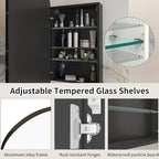 Arched Medicine Cabinet with Mirror,Vanity Mirror with Storage,Wall Mounted Medicine Cabinet with Adjustable Shelves, Reversible Door & HD Mirror,15.7x29.5 inch,Not Recessed,Black