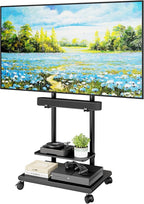 ECOTINY Steel Base Rolling TV Stand with Soundbar Mount for 37-75 inch TVs up to 154lbs, Swivel&Tilt Mobile TV Stand with Large Storage, Height Adjustable Heavy-Duty TV Cart, Max VESA 600x400mm, Black