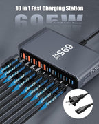 695W USB C Charger Block,10-Port USB C Charging Station GaN IV Travel Essentials Multiple Port Charging Station,100W Laptop Fast Charger Adapter for MacBook Pro/Air,DELL,iPad,iPhone,Samsung Galaxy