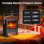 FLAME&SHADE Portable Electric Fireplace Heater for Indoor Use, Fire Place Heaters with 3D LED Flame Overheat & Tilt Protection, Space Heater Small Fireplace for Home Office Christmas Decoration, Black
