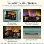 Country Living Infrared Freestanding Electric Fireplace Stove Heater in Mineral Blue | Multiple Flame Colors, Metal Design with Faux Wooden Logs | Alexa/WiFi Enabled, Remote Control
