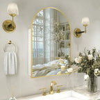 Gold Medicine Cabinet with Mirror,Bathroom Arched Medicine Cabinet Wall Mounted,Modern Vanity Mirror with Storage,Bathroom Storage Cabinet with Adjustable Shelves,Not Recessed,24x36 Inch