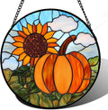 DASTOLL Stained Glass Window Hanging Fall Farm Scenery Sunflower Pumpkin Large 11.8" - Suncatcher Door Garden Kitchen Sunroom Sun Catcher Home Decor Birthday for Mom Grandma Men Woman
